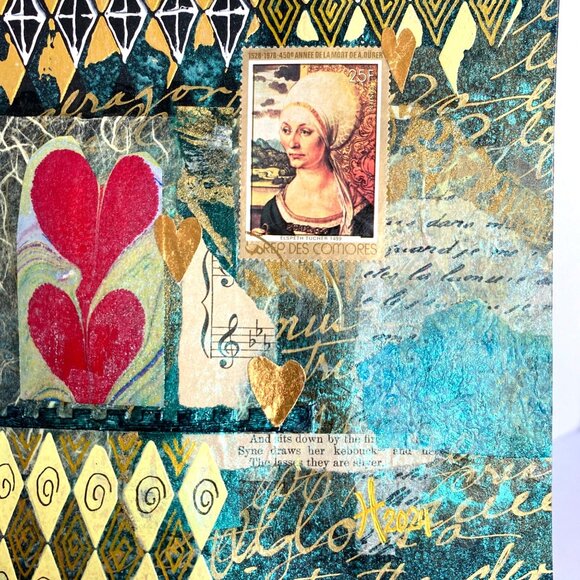 African Renaissance Original Art Painting Collage Mixed Media Matted 8x10in - Picture 7 of 11